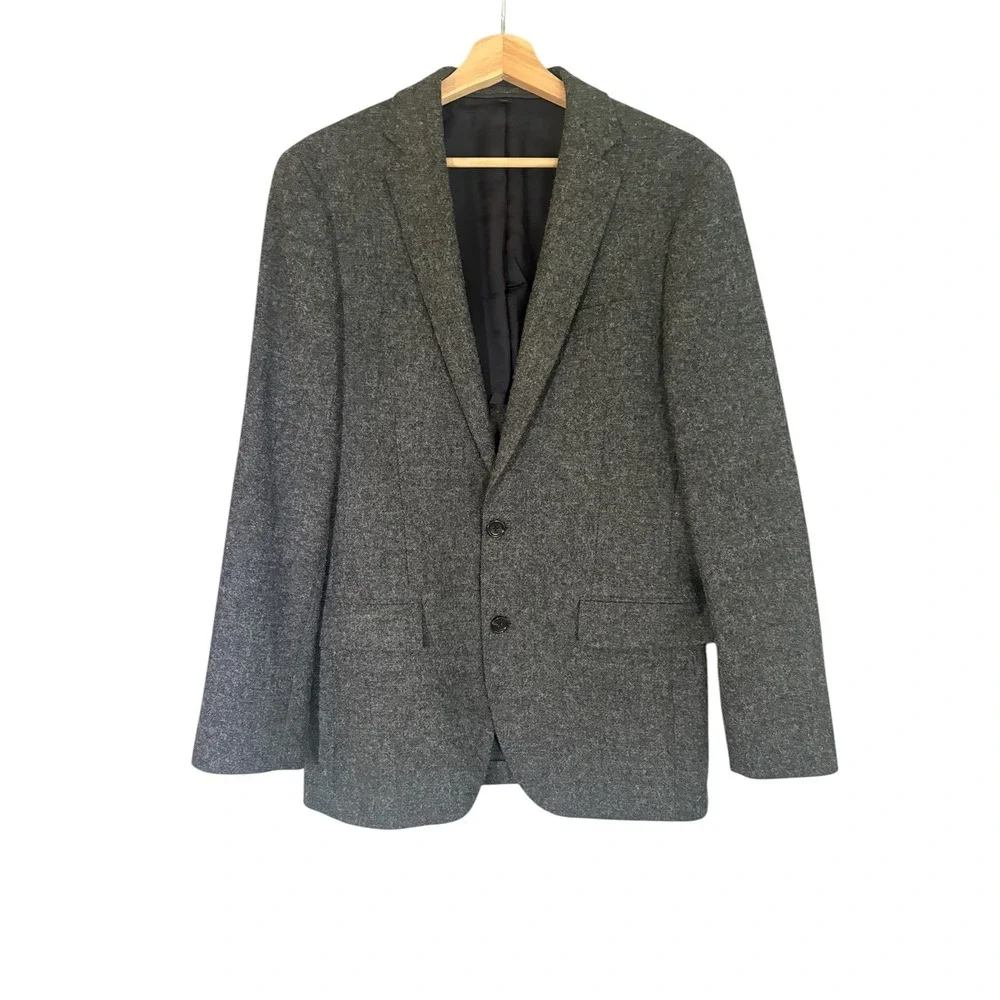 J. Crew Ludlow Blazer Moon Fabric Wool Tweed Elbow Patch 36R Gray Career Office